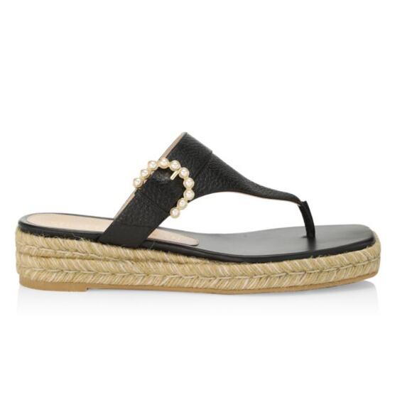 Stuart Weitzman Black Sandals with Pearl Detail - Picture 1 of 9